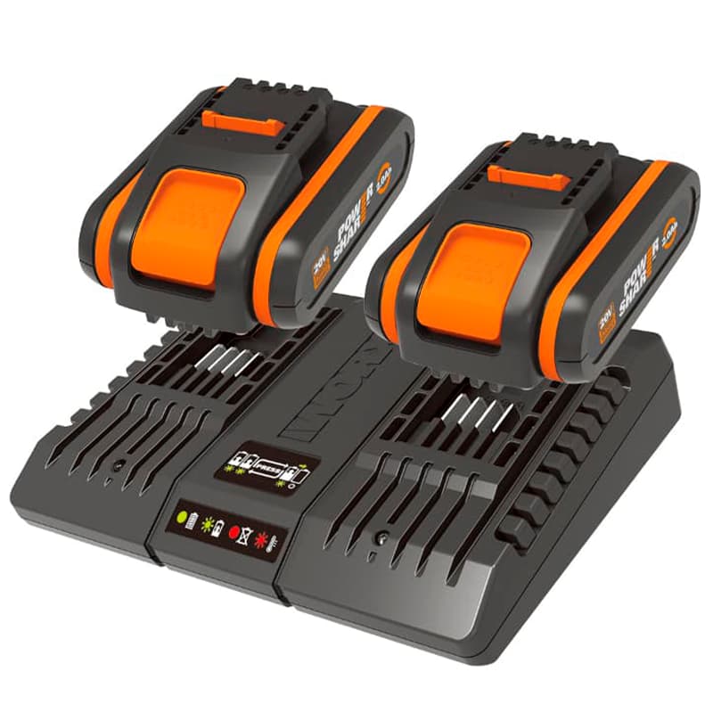 Комплект WORX WA3610 20V: 2 аккумулятора 2Ач и двойное зарядное устройство 1А — детальное фото