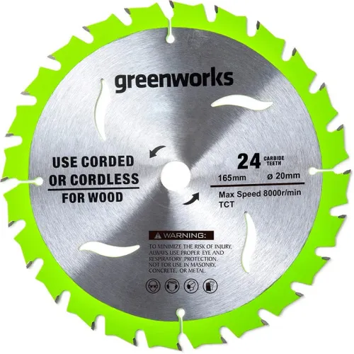 Пильный диск по дереву 165x1.6x20 мм, 24T 2955707 для циркулярной пилы Greenworks GD24CS165 24V — детальное фото